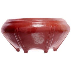 Burmese Red Lacquered Leather Offering Basket Bowl from the 19th Century