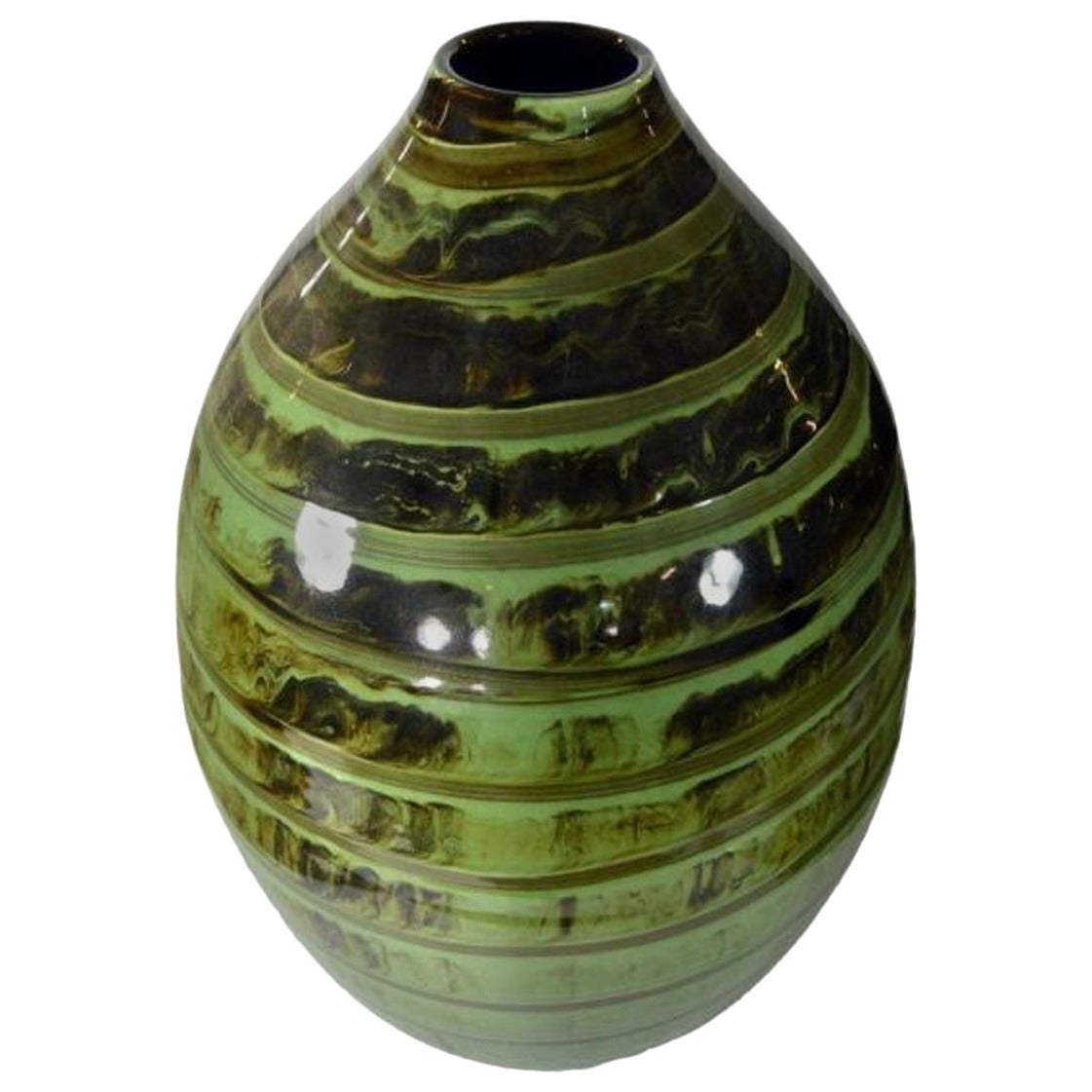 Artisan Large Incised Green Glaze Ceramic Vase from Thailand, 20th Century