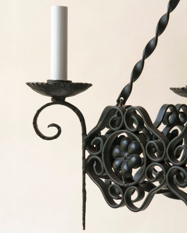 20th Century Square Black Painted Iron Five-Light Chandelier For Sale