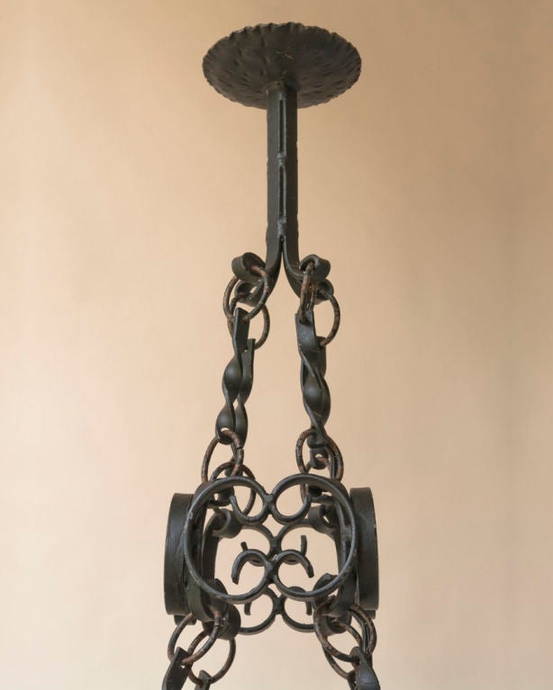 Square Black Painted Iron Five-Light Chandelier For Sale 1