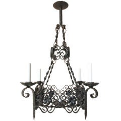 Square Black Painted Iron Five-Light Chandelier