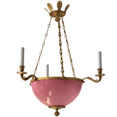 Gilt bronze and pink glass Charles X style chandelier, pink bowl