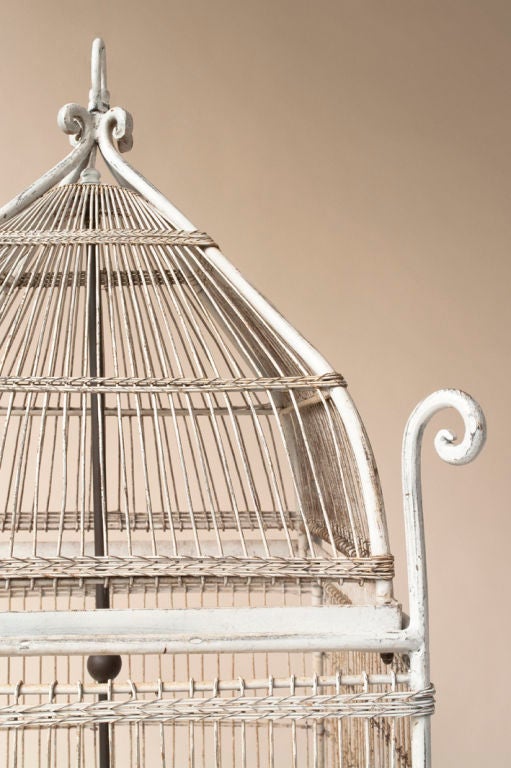 Orientaliste style white painted metal bird cage chandelier For Sale 1