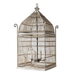Orientaliste style white painted metal bird cage chandelier