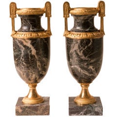 Pair of Neo Classical style marble urns with gilt bronze mounts 6