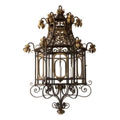 Italian Baroque style partial gilt tole and iron lantern