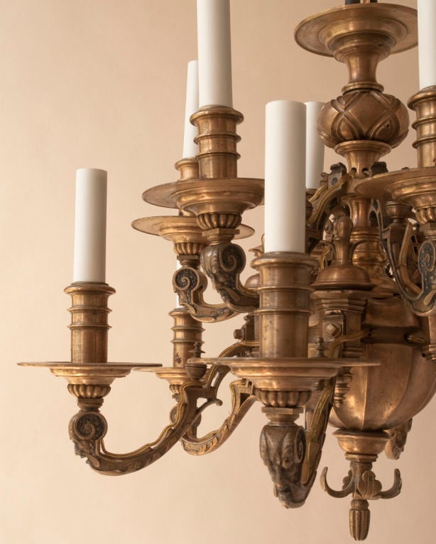 20th Century Unusual Small Twelve-Arm Baroque Style Bronze Chandelier For Sale