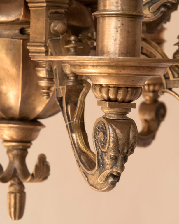 Unusual Small Twelve-Arm Baroque Style Bronze Chandelier For Sale 2