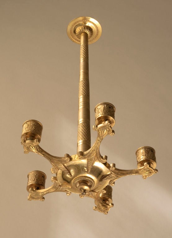 French Small Charles X-Style Gilt Bronze Five-Arm Chandelier For Sale