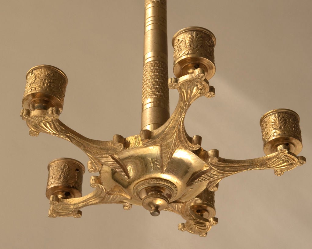 Small Charles X-Style Gilt Bronze Five-Arm Chandelier In Good Condition For Sale In New York, NY