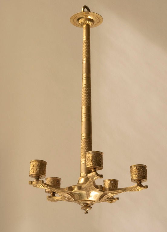19th Century Small Charles X-Style Gilt Bronze Five-Arm Chandelier For Sale
