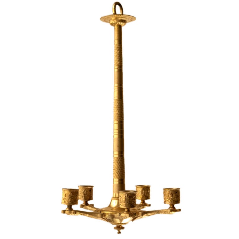 Small Charles X-Style Gilt Bronze Five-Arm Chandelier For Sale