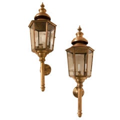 Pair of large bronze/ brass  hexagonal  “carriage house” sconces