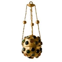 A round brass & colored  glass Orientaliste small lantern