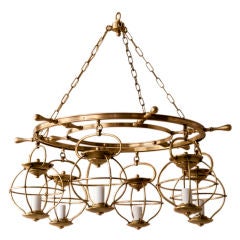 A brass “ship’s wheel” 6 light yacht  chandelier,