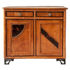 Satin wood & Bamboo cabinet  with Chinoiserie  lacquer panels