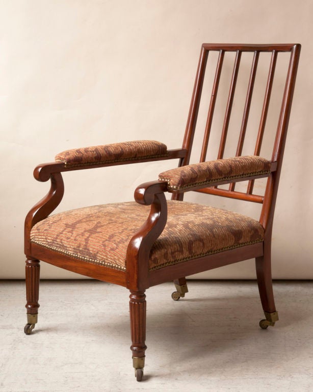 Mahogany Regency style mahogany open back low library chair For Sale