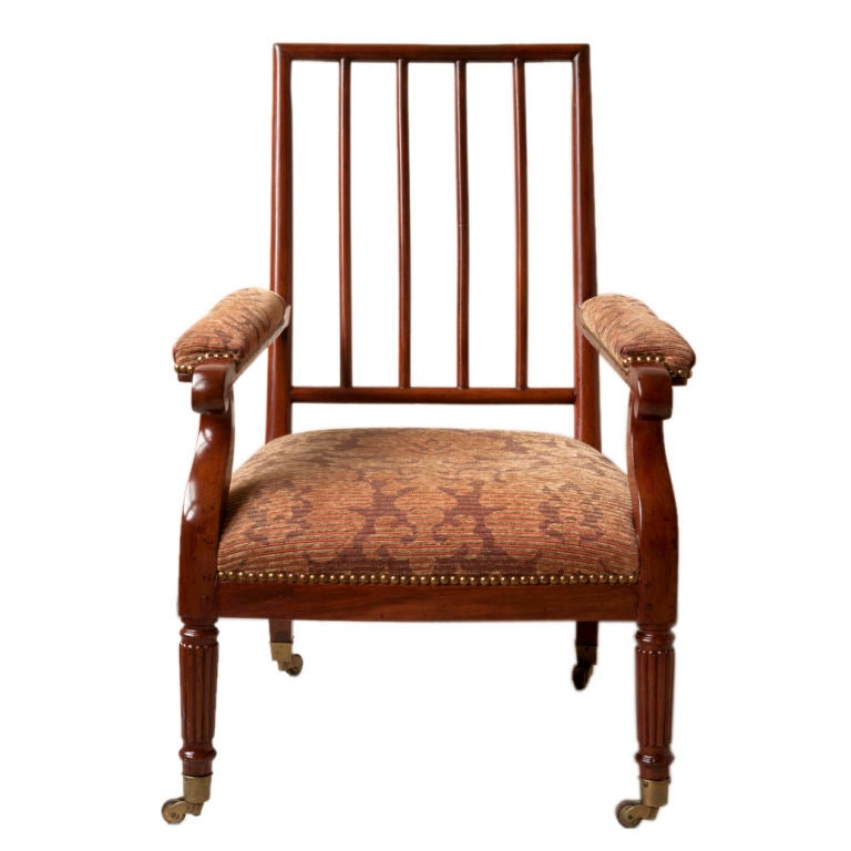 Regency style mahogany open back low library chair For Sale