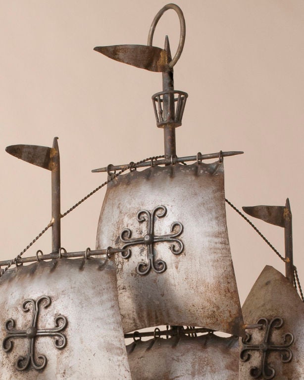 Tole Model of an Antique Sailing Ship Wired as a Chandelier In Good Condition For Sale In New York, NY