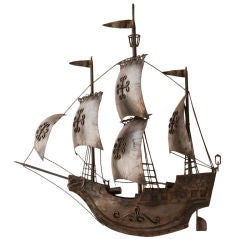 Tole Model of an Antique Sailing Ship Wired as a Chandelier