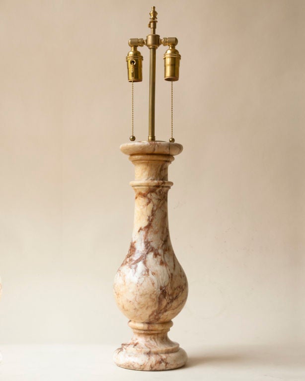 A Rose de Brignoles marble balustrade form lamp, wired for electricity<br />
Height-18 1/2
