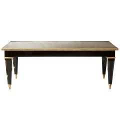 Louis XVI style ebonized coffee table with bronze banded edge