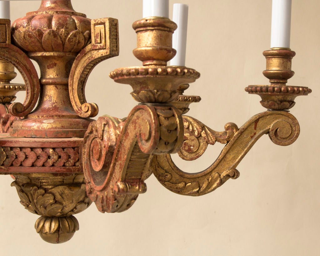 Mid-20th Century Louis XVI style carved and giltwood 6 light chandelier- For Sale