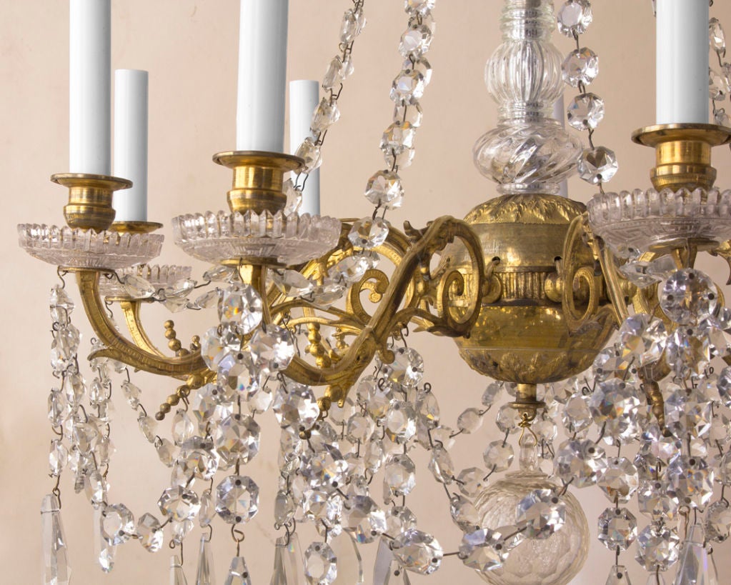 19th Century Neo-classical style gilt bronze and crystal and glass chandelier