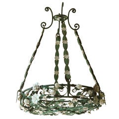 Round tole and iron hanging chandelier  with floral decoration,