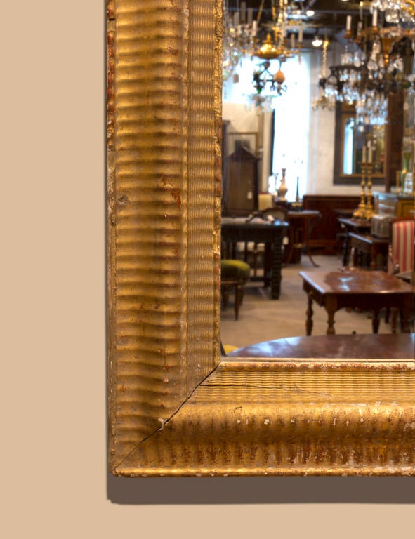 French Napoleon III period boiserie gilt frame mirror, original glass For Sale