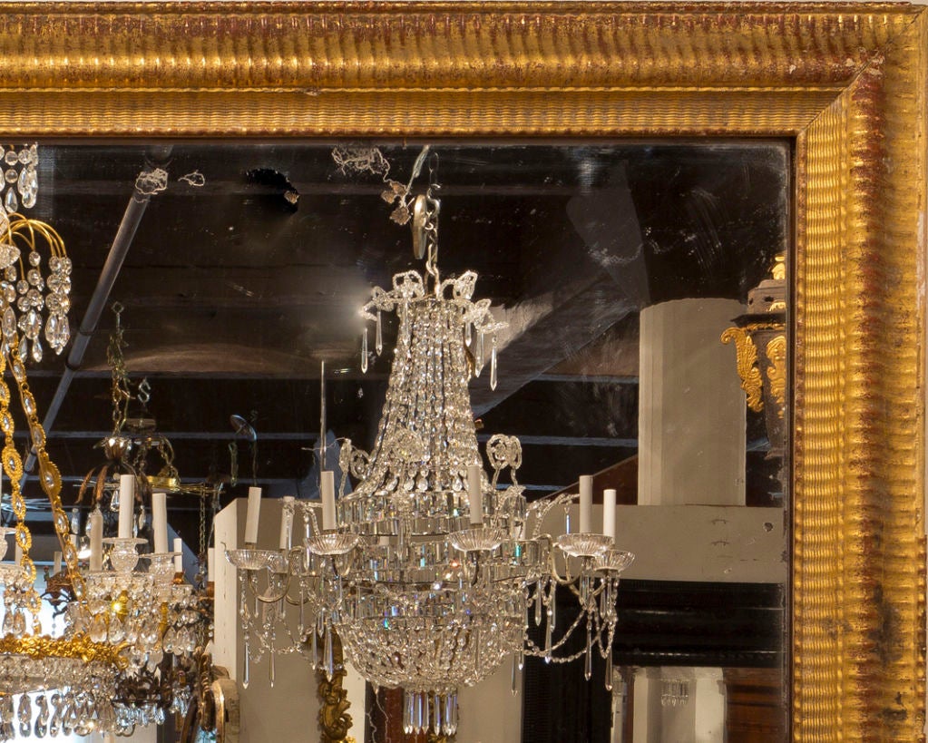 19th Century Napoleon III period boiserie gilt frame mirror, original glass For Sale