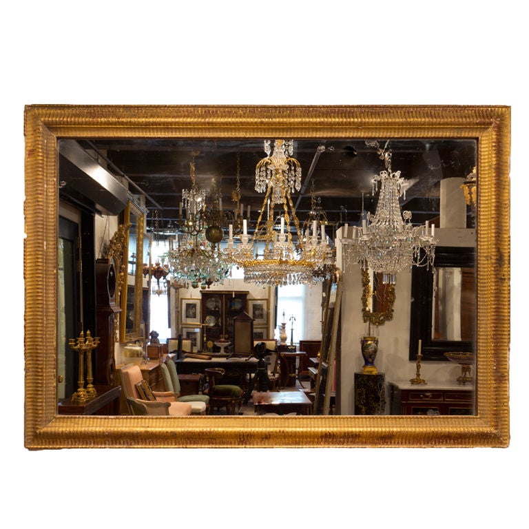Napoleon III period boiserie gilt frame mirror, original glass For Sale
