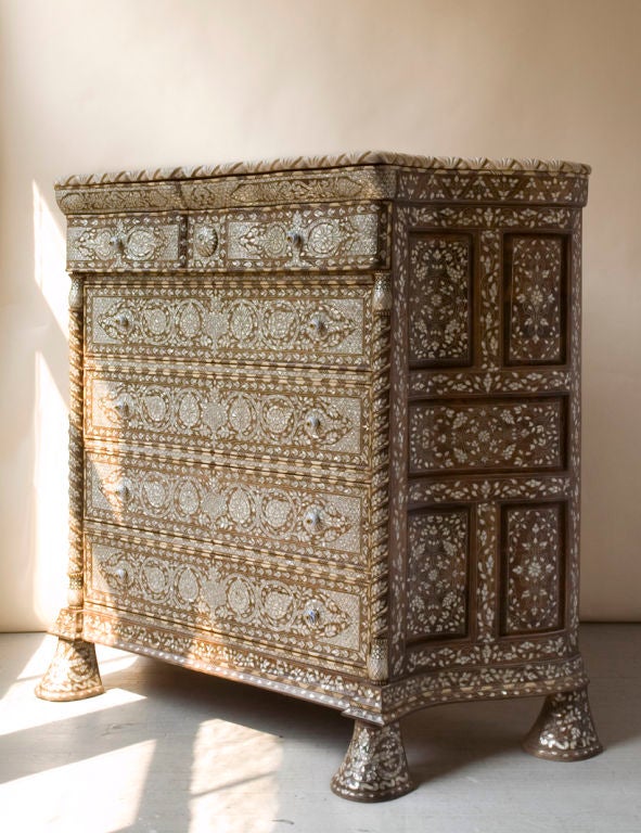 Ottoman style mother of pearl inlaid chest of drawers