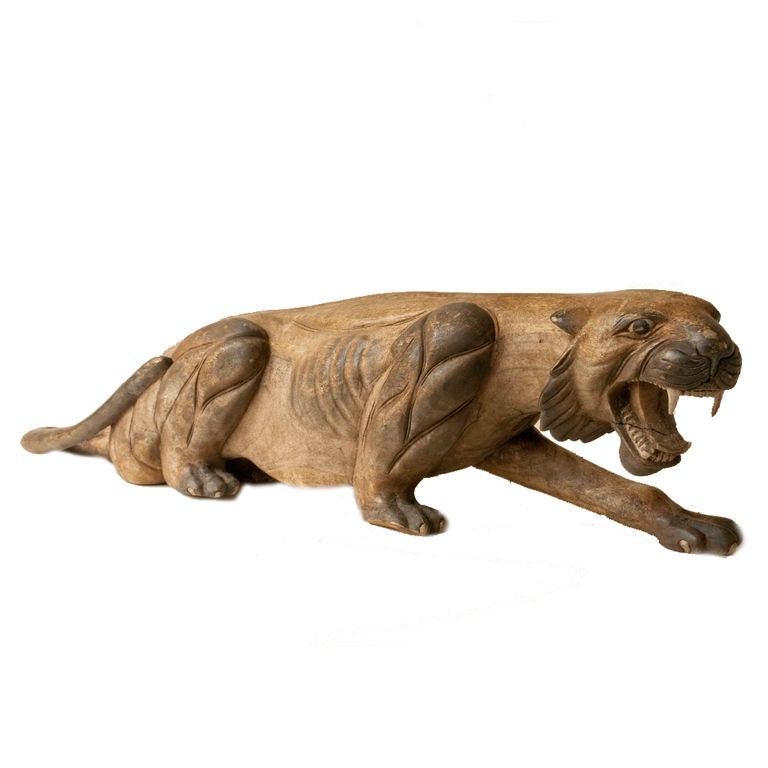Carved wood jaguar For Sale