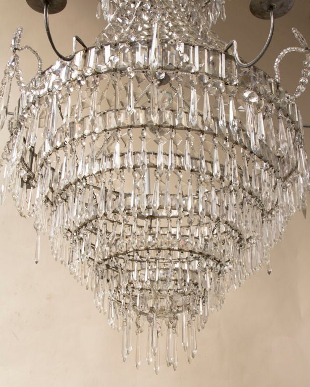 Spanish Crystal Basket Shaped Chandelier For Sale