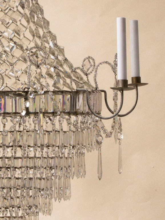 Crystal Basket Shaped Chandelier In Good Condition For Sale In New York, NY