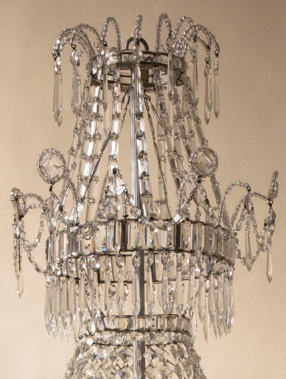19th Century Crystal Basket Shaped Chandelier For Sale