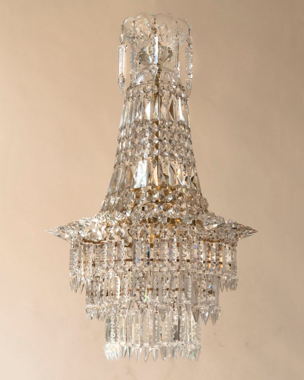 An unusual crystal basket shaped chandelier, wired in the interior with 6 lights