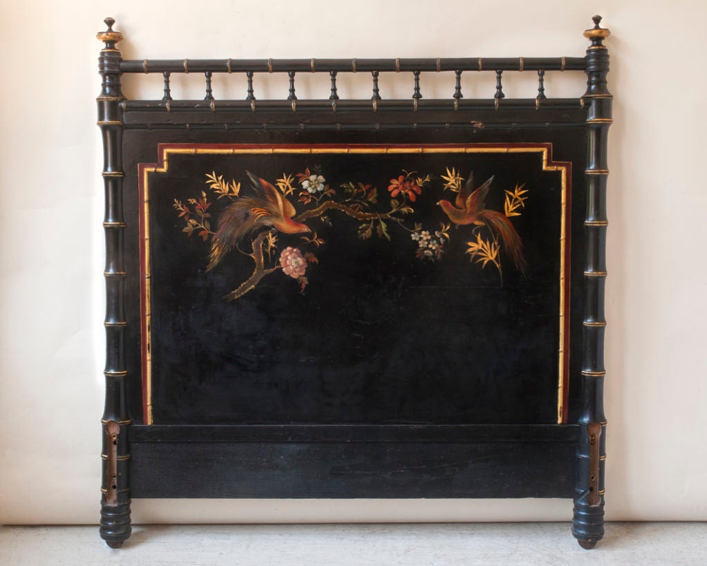 French Napoleon III black lacquer bed For Sale