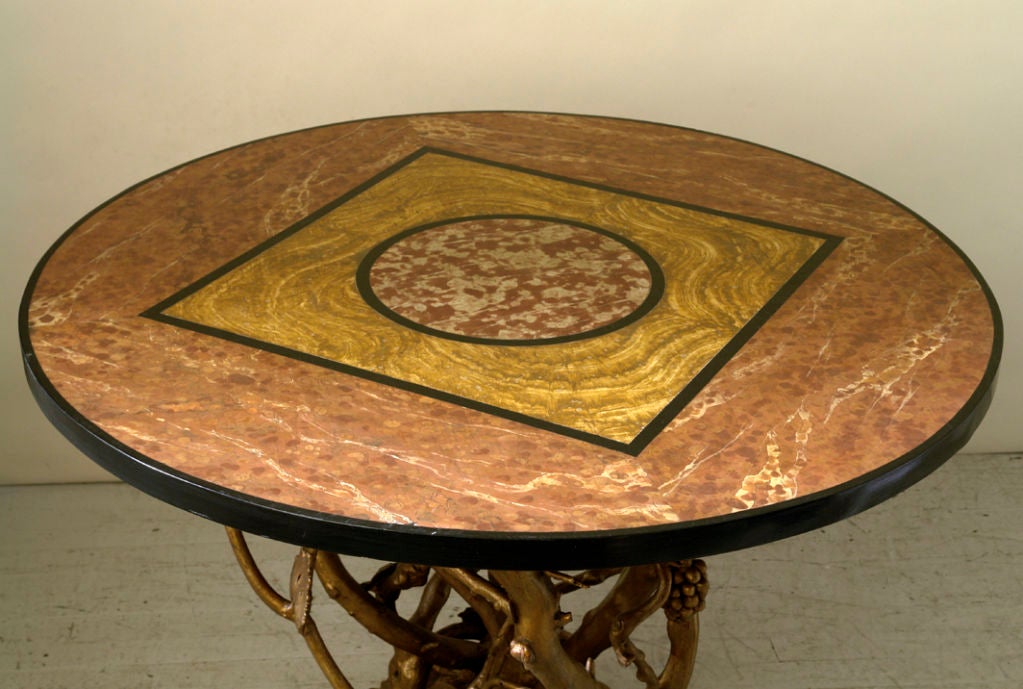 Unusual Faux Painted and Gilt Round Table