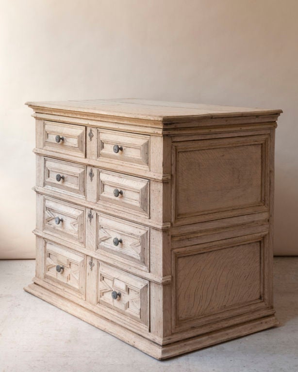 Jacobean style pickled oak chest of drawers