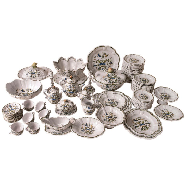 A large and unusual Nove di Bassano decorated faience dinner set