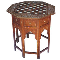 19th Century Anglo Indian Inlay Checker Board Folding Side Table