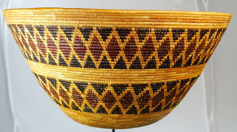 Excellent Yokuts basket, from Central California Tule river area, circa 1900. 
Diamondback rattlesnake pattern.