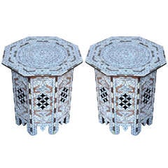 Fine Pair of Octagonal Syrian Mother-of-Pearl Inlay Side Tables Moorish