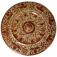 Antique Large Hispano Moresque Copper Lustre Charger 19th Century