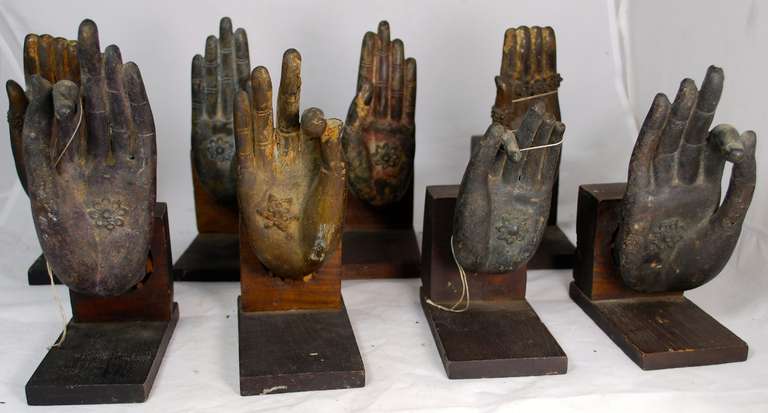 Collection of Bronze Buddha Hands (8) Likely 19th Century