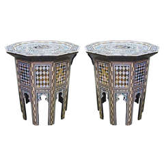 Stunning Pair of Mother of Pearl, Abalone Inlay Moroccan or Syrian Side Tables
