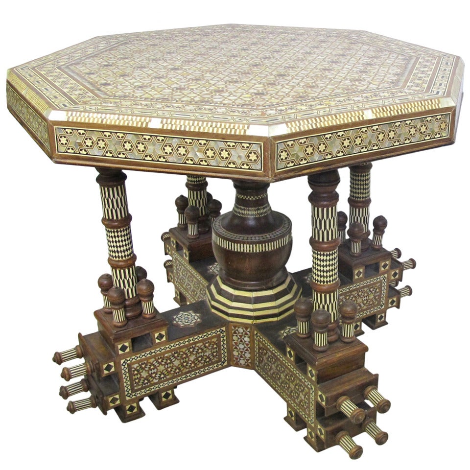 Incredible Large Syrian Mother of Pearl and Bone Octagonal Dining or Center Table
