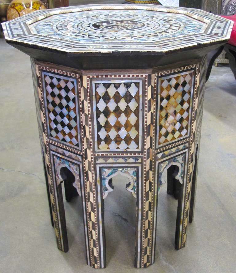 Stunning Pair of Mother of Pearl, Abalone Inlay Moroccan or Syrian Side Tables